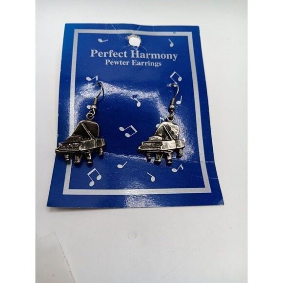 Beautiful PERFECT HARMONY PEWTER PIANO EARRINGS Papel Freelance #L06056 - Picture 2 of 4
